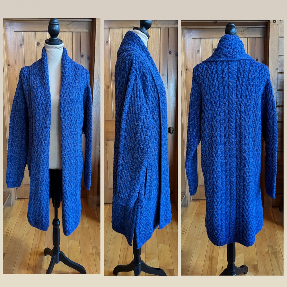 NWT Aran Crafts Blue Open-Front Merino Wool Sweater Cardigan (XXL 22W-24W) - Picture 4 of 17